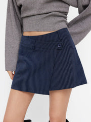 Low Rise Striped Asymmetrical Hem Zipper Mini Skirt