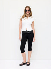 Cotton-blend Low Rise Polka Dot Fold Over Tapered Capri Trousers