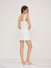 Cotton-blend Broderie Anglaise Trim Floral Bowknot Mini Dress