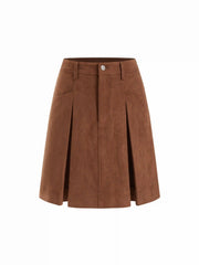 Suede Mid Rise Pleated A-Line Mini Skirt