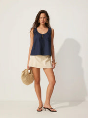 Linen-blend Tie-front Sleeveless Blouse
