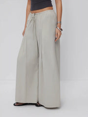 Cotton-blend Low Rise Drawstring Wide Leg Trousers