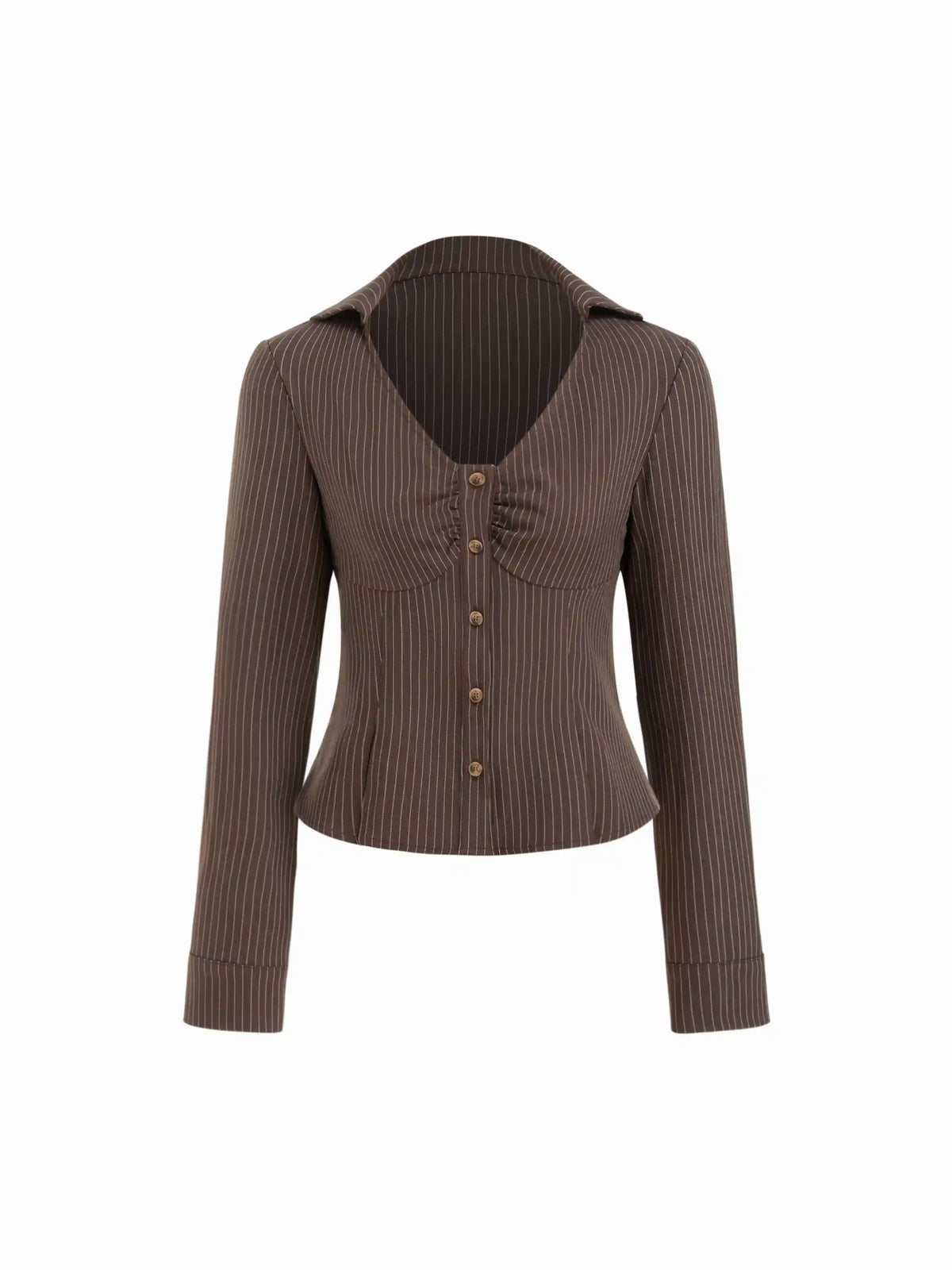 V-Neck Striped Ruched Front Blouse