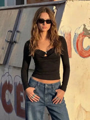 Sweetheart Twist Knotted Long Sleeve Top