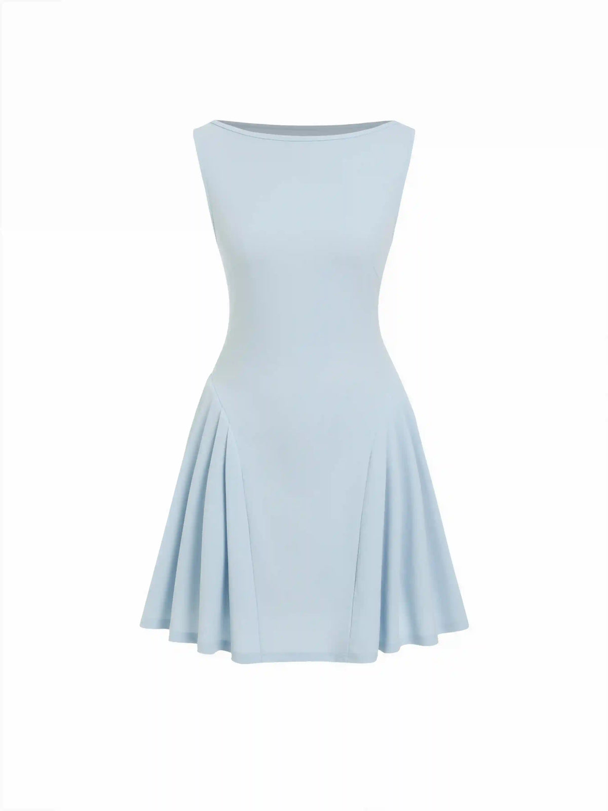 Boat Neck Pleated A-line Mini Dress