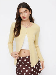 Knit Round Neck Long Sleeve Asymmetrical Cardigan