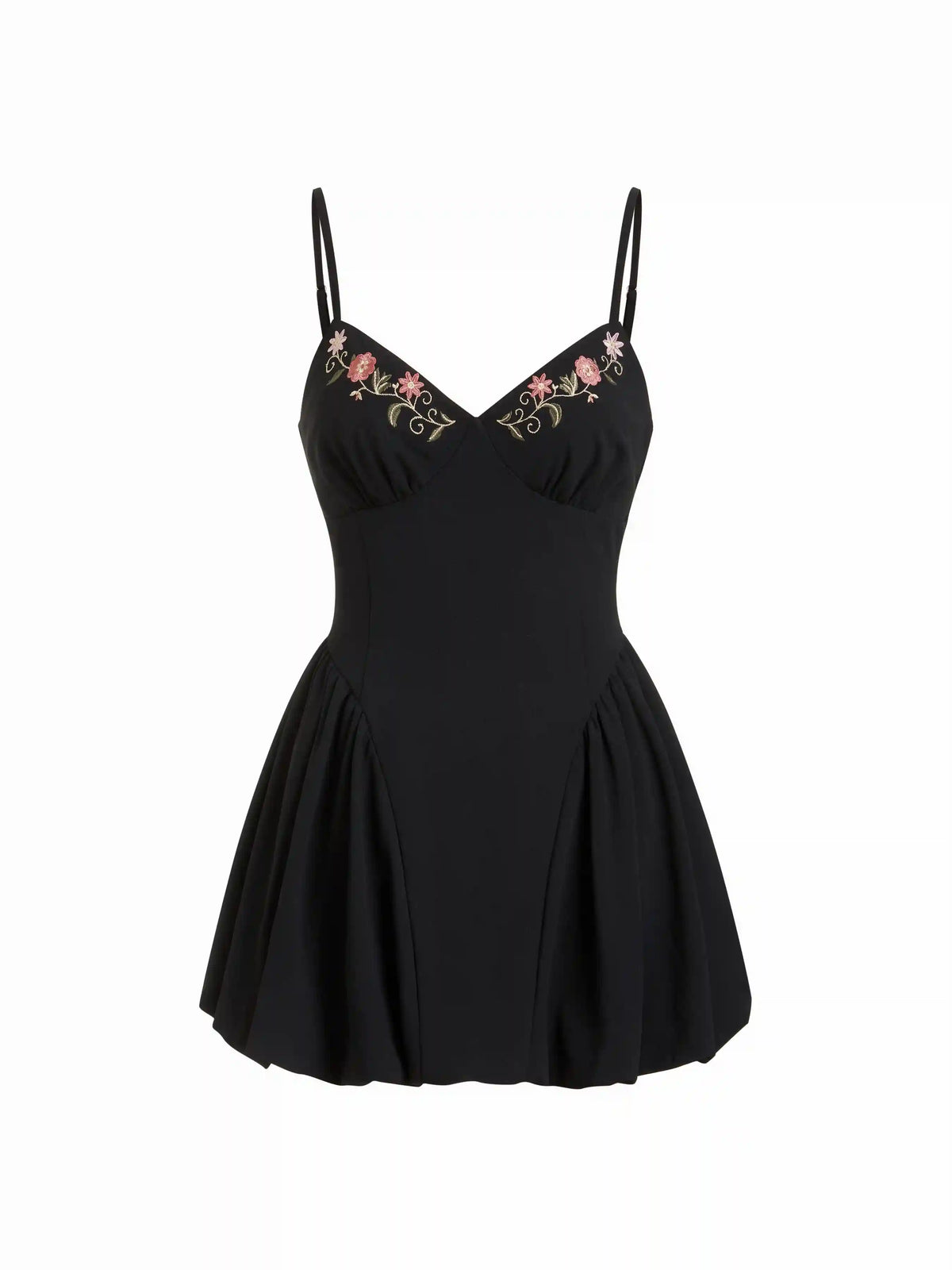 Floral Embroidery Sweetheart Neck Bubble Hem Mini Dress