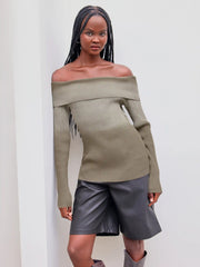 Knit Off-shoulder Gradient Long Sleeve Top