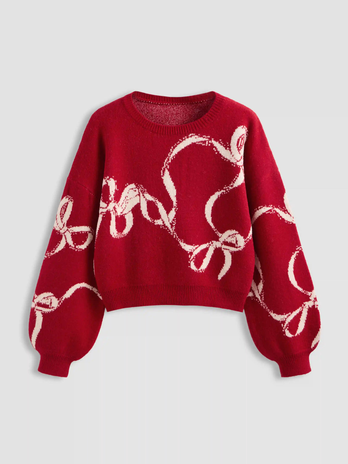 Knitted Bowknot Graphic Oversized Sweater