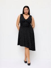 Cotton Polka Dot Asymmetrical Ruched Hem  Midi Dress Curve & Plus