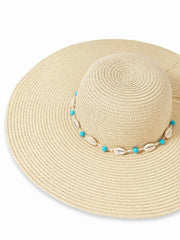 SHELL BEADED STRAW HAT