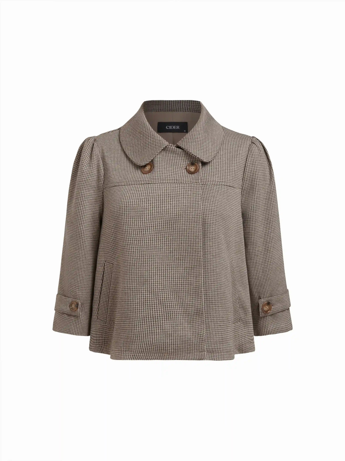 Jacquard Peter Pan Collar Houndstooth Three-quarter Length Sleeve Oversized Blouse