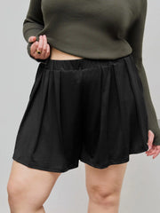 Solid Elastic Waist Wide Leg Shorts Curve & Plus