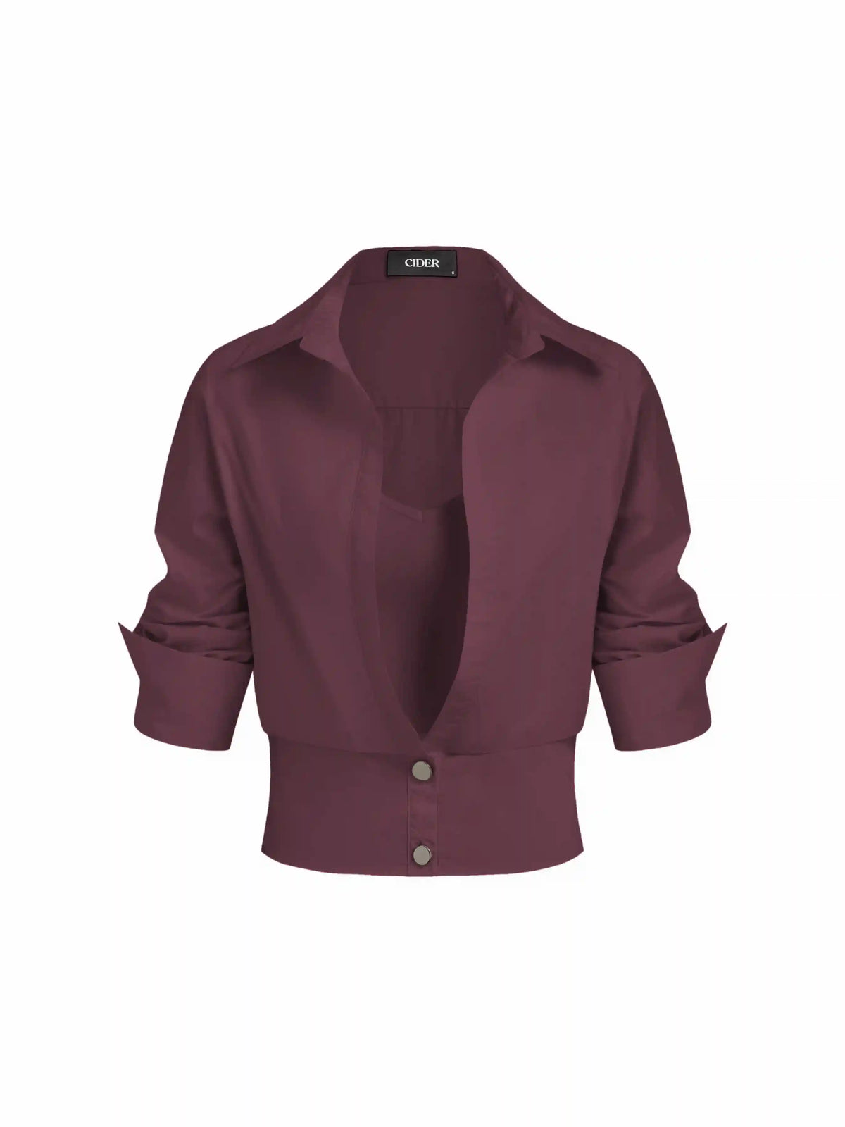 Cotton Collar Mid-length Sleeve Shirt  with Cami Top