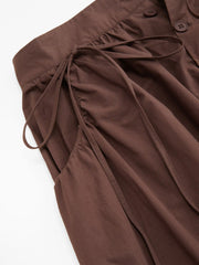 Cotton-blend Mid Rise Bowknot Maxi Skirt