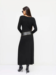 V-neck Long Sleeve Ruched Maxi Dress