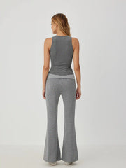 Cotton-blend Tank Top & High Rise Polka Dot Flared Trousers Set