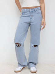 Cider Denim Low Rise Ripped Straight Leg Jeans