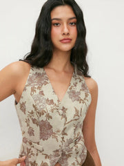 Jacquard Floral V-Neck Blazer Vest