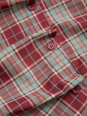 Plaid Stand Collar Puff Sleeve Tie Back Button Blouse Curve & Plus