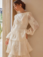 Round Neckline Floral Embroidery Layered Maxi Dress