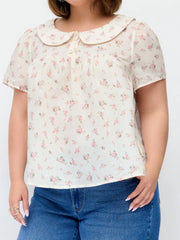 Floral Peter Pan Collar Short Sleeve Blouse Curve & Plus