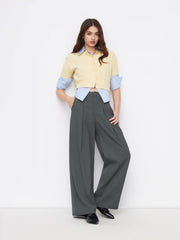 Cropped & Pleated Wide Leg Trousers