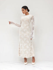 Lace Round Neckline Floral Maxi Dress