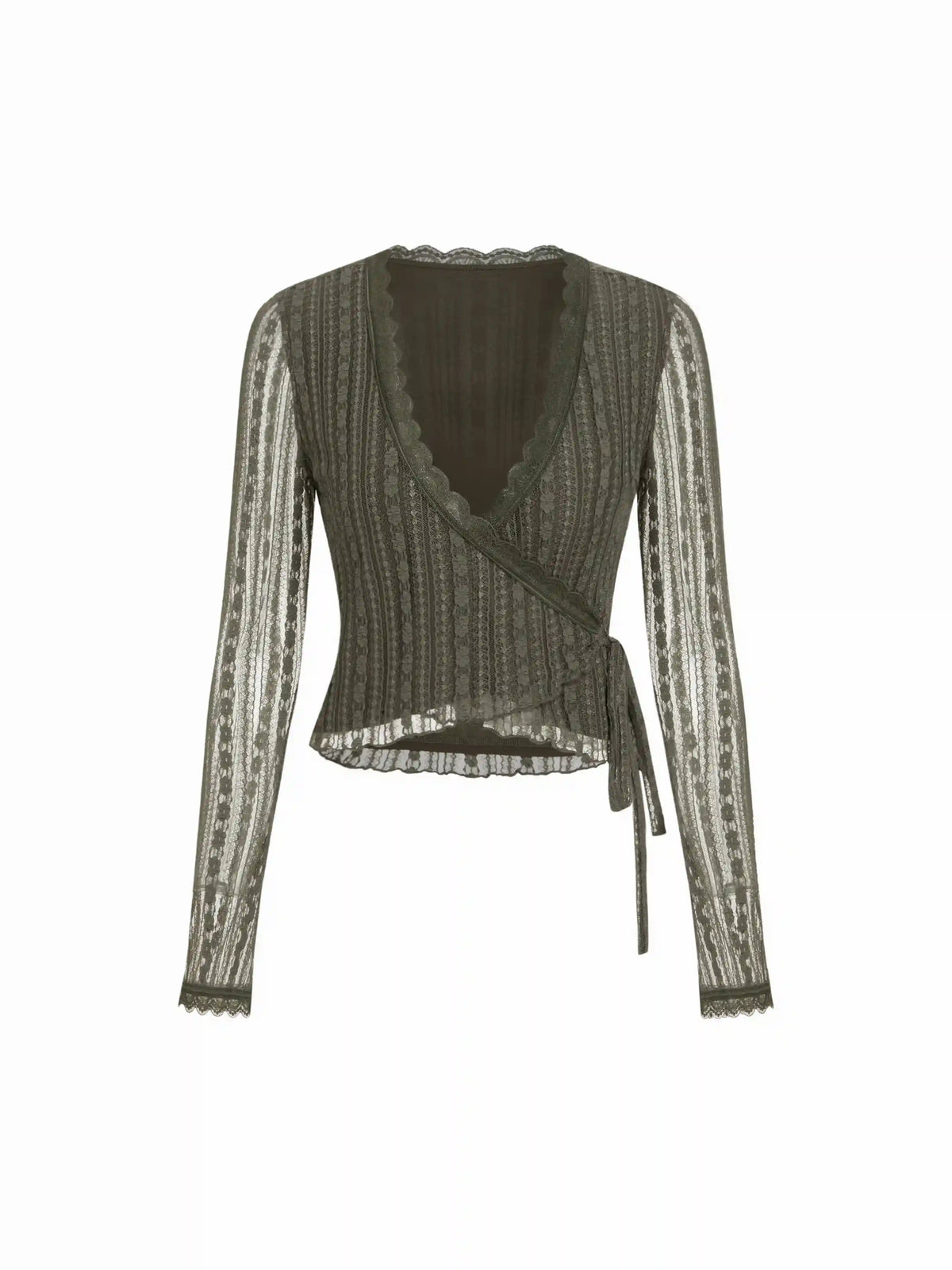 Lace V-Neck Wrap Long Sleeve Top