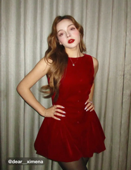 Velvet Boat Neck Ruffle Bubble Hem Mini Dress