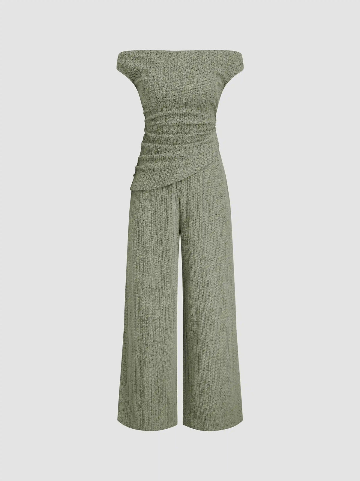Cotton-blend Off-shoulder Ruched Jumpsuit