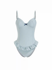 Sweetheart Bowknot Peplum Hem One Piece Swimsuit