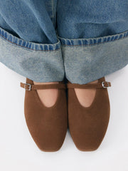 FAUX SUEDE MARY JANE FLATS