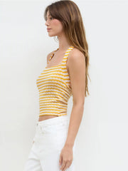 Cotton-blend Halter Neckline Stripe Texture Tank Top
