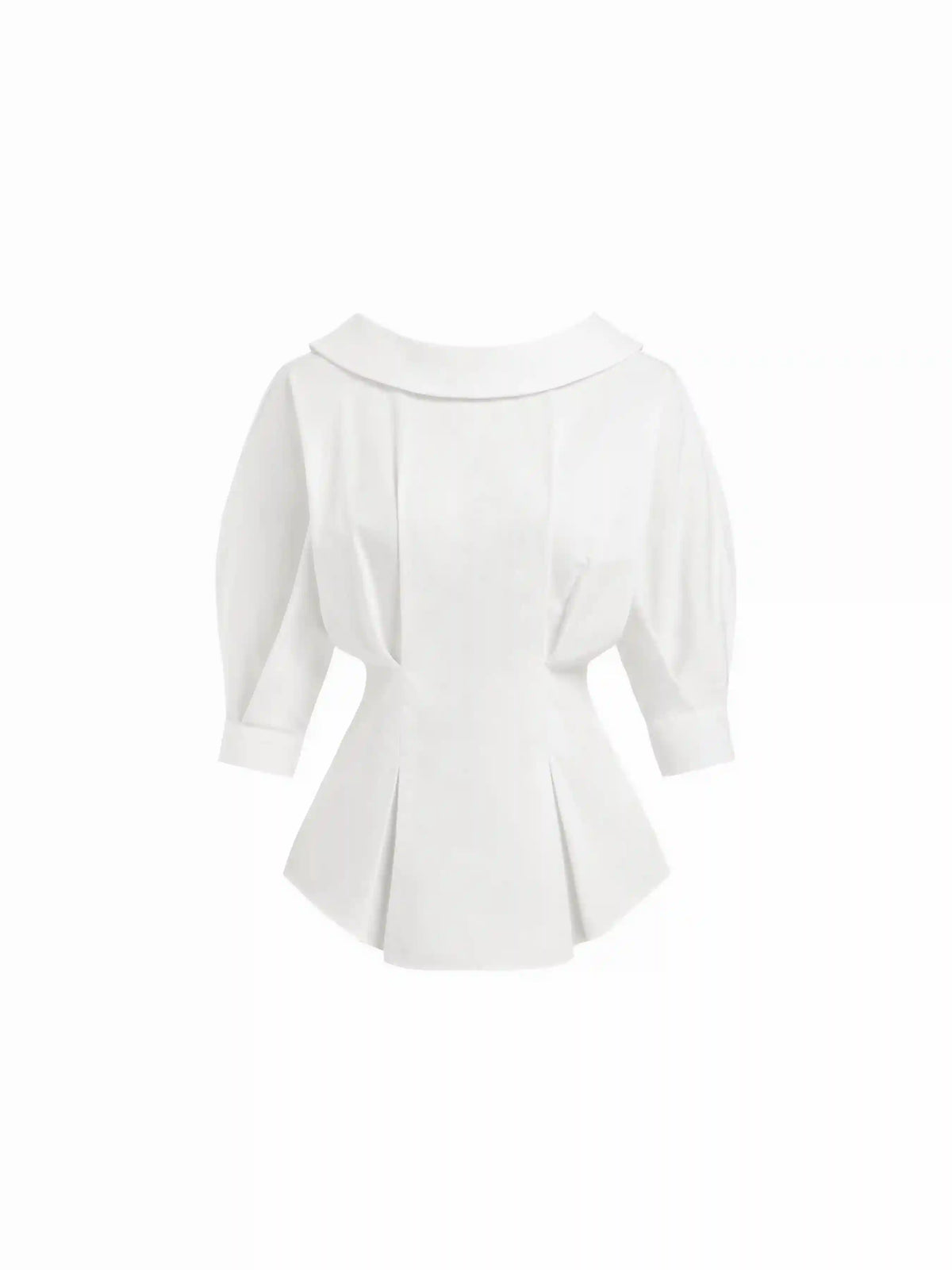 Cotton-blend Peter Pan Collar Puff Sleeve Reversible Blouse
