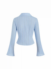 Cotton Textured Striped Bell Sleeve Shirt