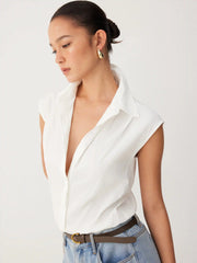 Cotton-blend Collar Sleeveless Shirt Bodysuit