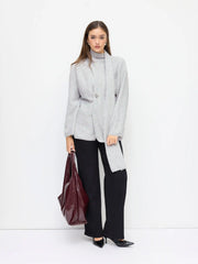 Knit Wool-blend Long Sleeve Metal Button Oversized Cardigan With Scarf