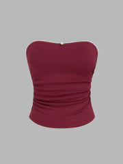 Cotton-blend Rosette Ruched Tube Top