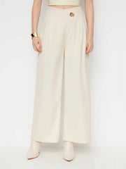 High Rise Metal Button Pleated Wide Leg Trousers