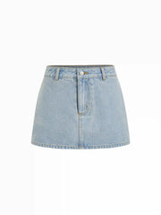 Denim Low Rise Washed Metal Detail A-line Mini Skort