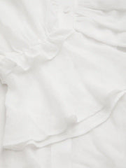 Chiffon Stand Collar Long Sleeve Ruffle Tie Front Ruched Blouse