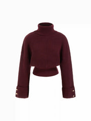 Knit Turtleneck Button Long Sleeve Top