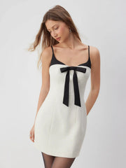 Tweed Sweetheart Colorblock Bowknot Babydoll Mini Dress