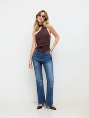 High Stretch Cider Denim High Rise Solid Pocket Flared Jeans