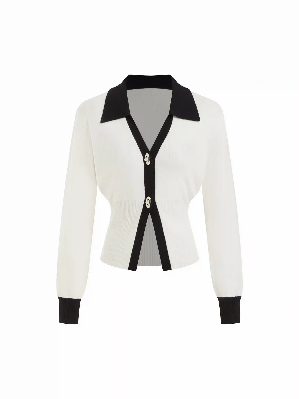 Knit Collar Two Tone Cardigan With Metal Buttons