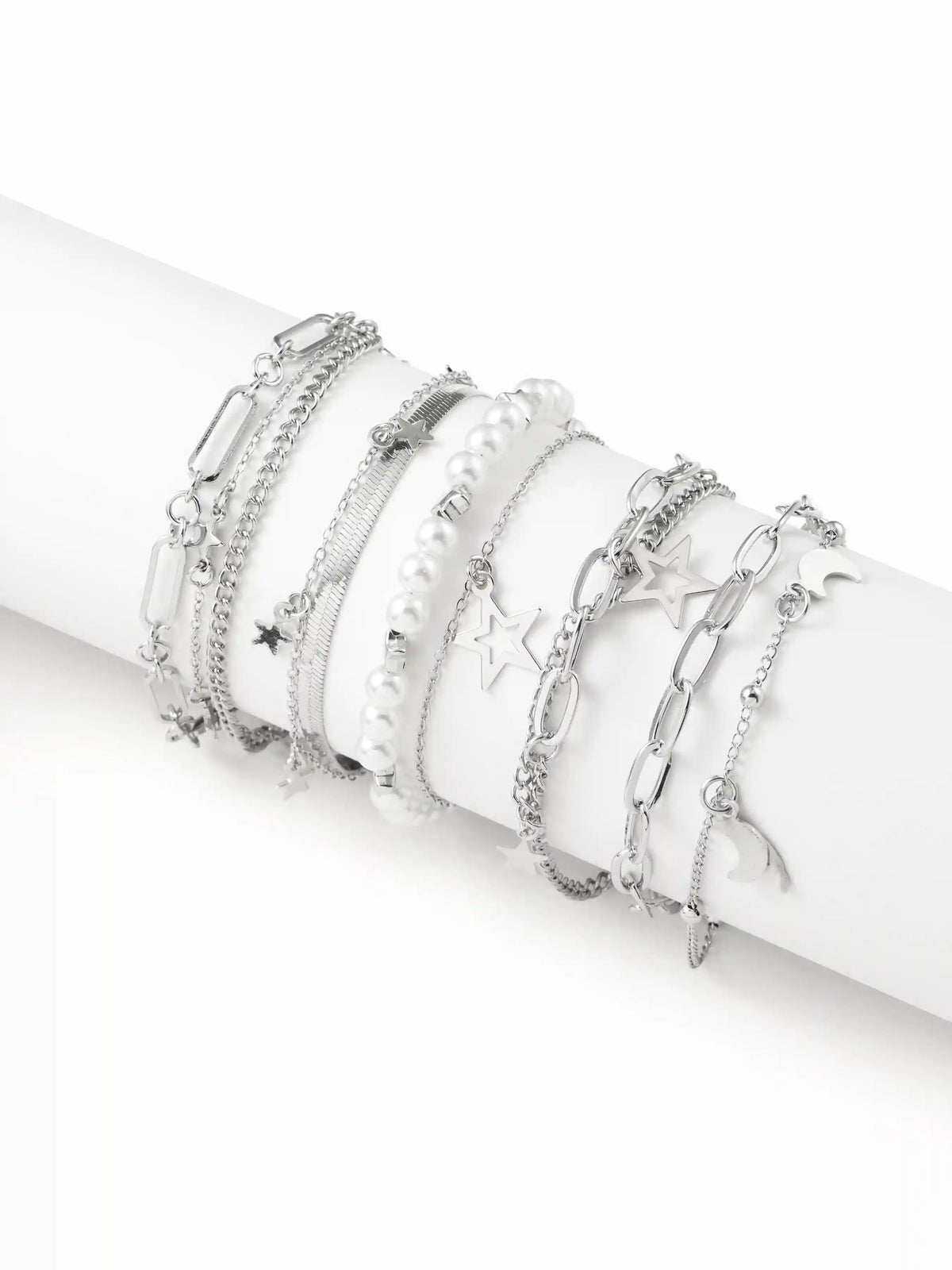 5 PCS STAR & MOON & FAUX PEARL BRACELET SET