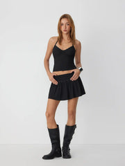 Halter Neck Metal Detail Top & Low Rise Mini Skirt Set