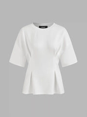 Round Neck Solid Ruched Short Sleeve Tee