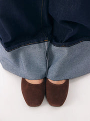 FAUX SUEDE SQUARE TOE BUCKLE MARY JANE FLATS